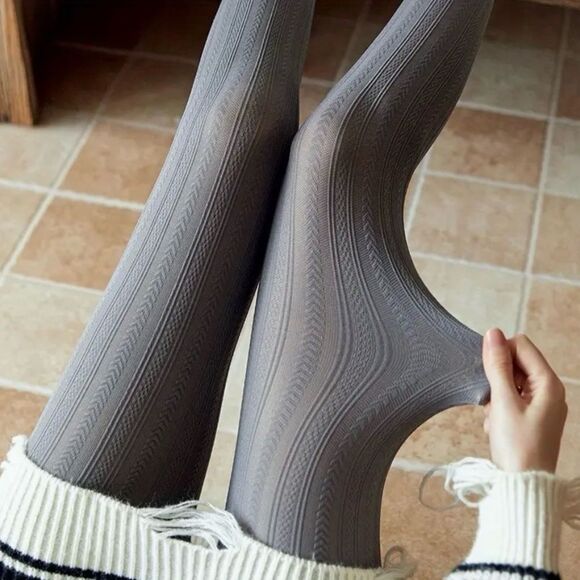 Solid Ribbed Gray Tights. - Picture 3 of 6